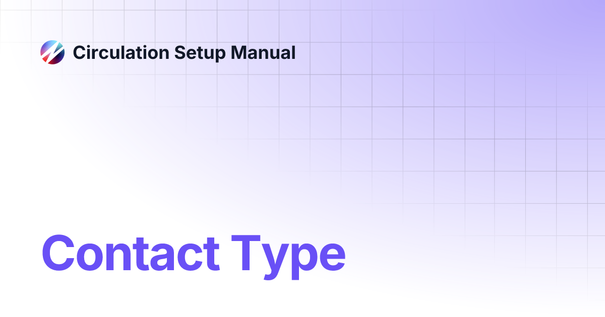 Contact Type | Circulation Setup Manual