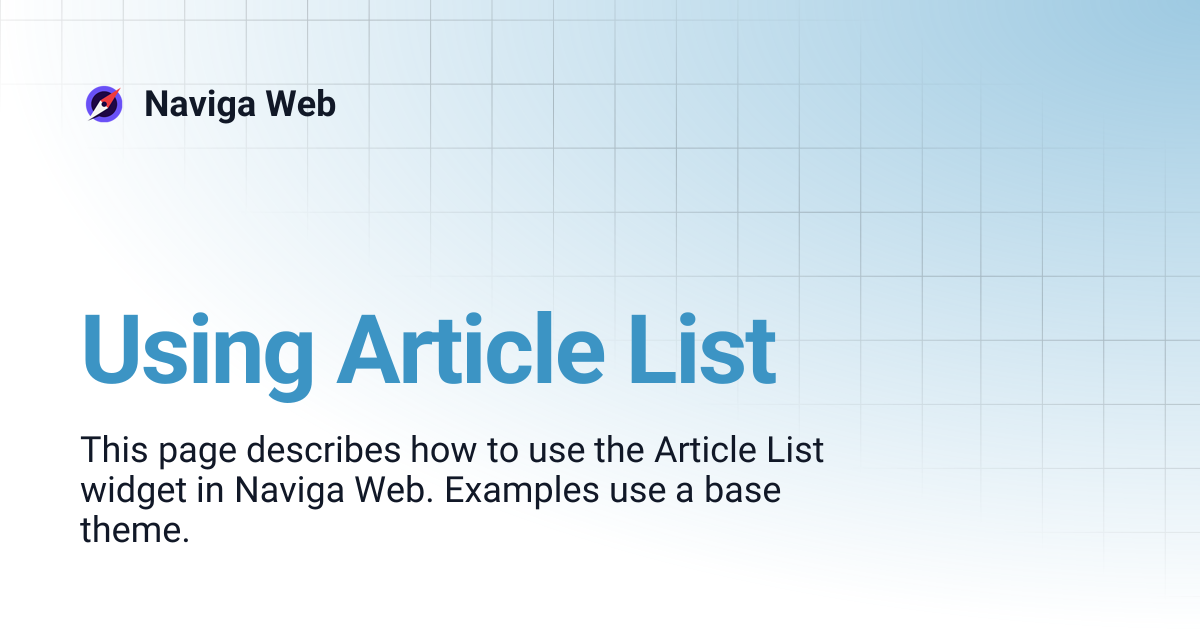 Using Article List | Naviga Web